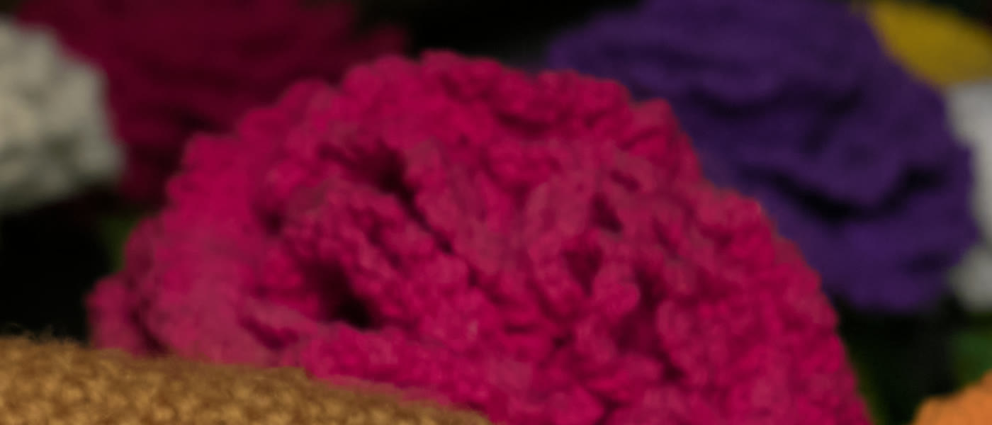 Close-up of a pink crocheted flower as Capture One renders it.